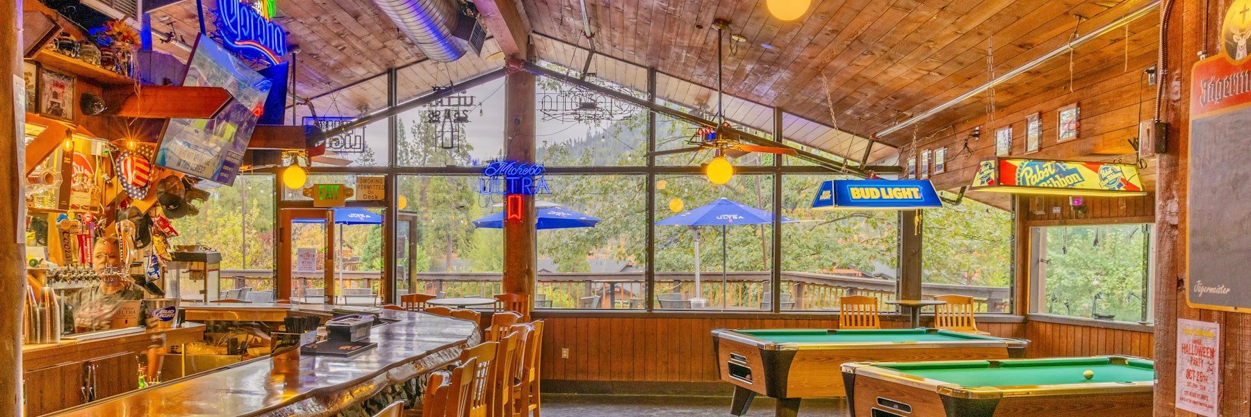 The Pines Bar with pool tables and neon